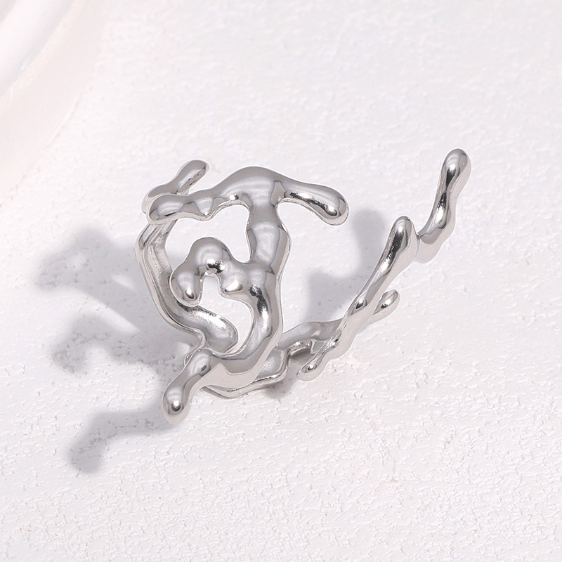 New stainless steel ring niche coral design simple style open adjustable titanium steel hand jewelry women