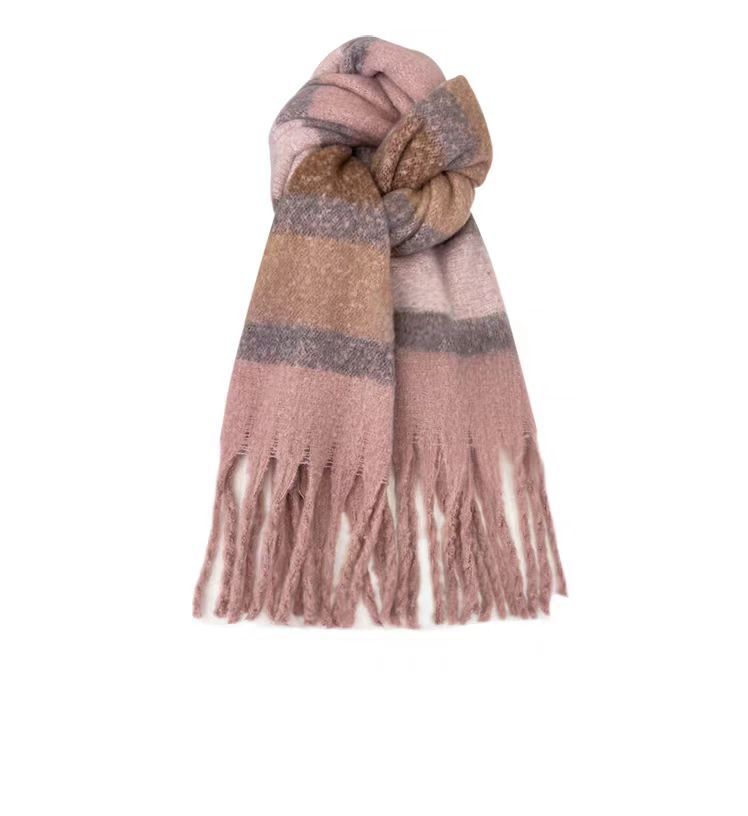 Green plaid striped scarf women autumn and winter warm shawl neck scarf