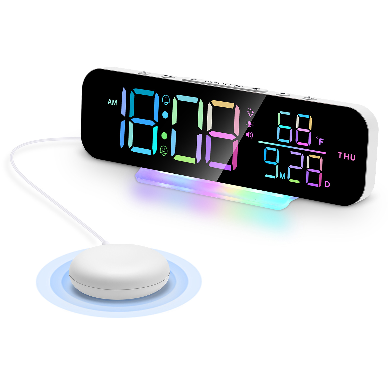 New Colorful Vibrating Electronic Clock Vibrating Alarm Clock for Deaf People Perpetual Calendar Wall Clock Living Room Large Screen Digital Display Table Clock
