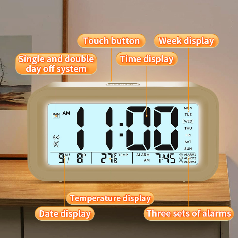 Alarm Clock Desktop Electronic Clock Touch Bedside Voice Clock Thermometer Modern Simple