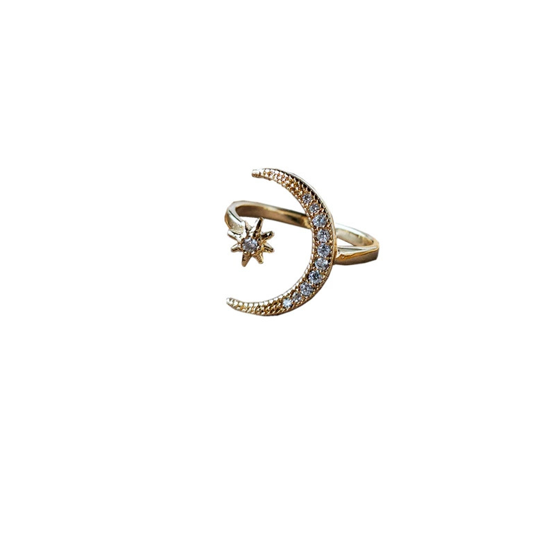 Vintage Retro Star Moon Zircon Ring Geometric Tiger Eye Index Ring Niche Open Ring for Women