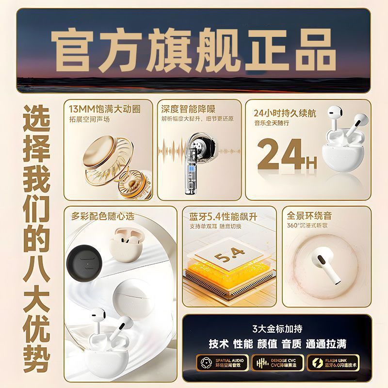 Pro6 Bluetooth Earphones Sports Gaming Touch Noise Reduction Semi-In-Ear Ultra-Long Battery Life Wireless Earphones