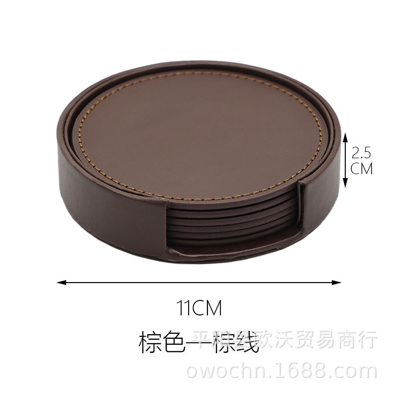 10CM wired leather round PU tea set heat insulation pad leather coaster logo