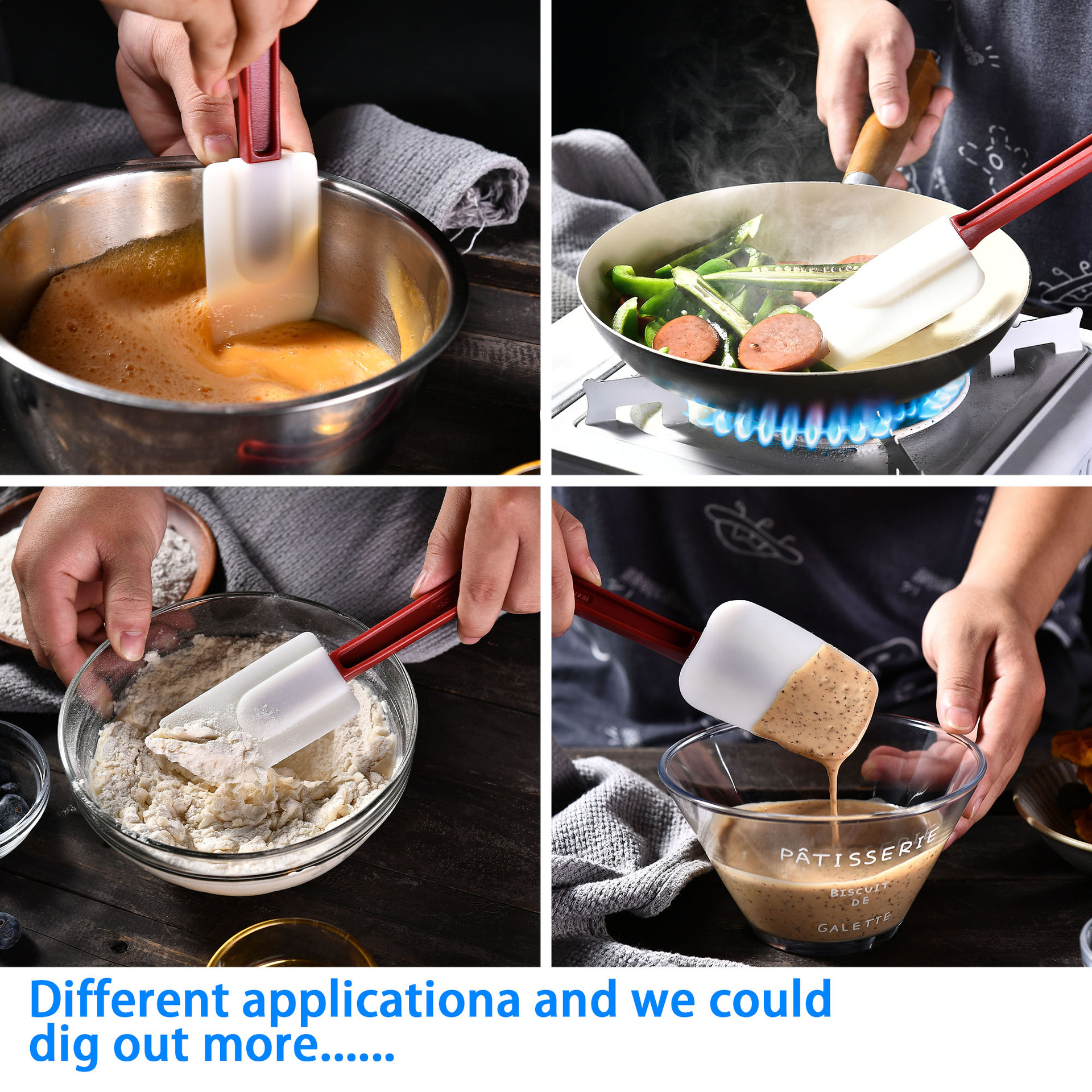 Baking Tool Silicone Scraper High Temperature Silicone Cream Kitchen Scraper Red Handle Scraper 3-Piece Set