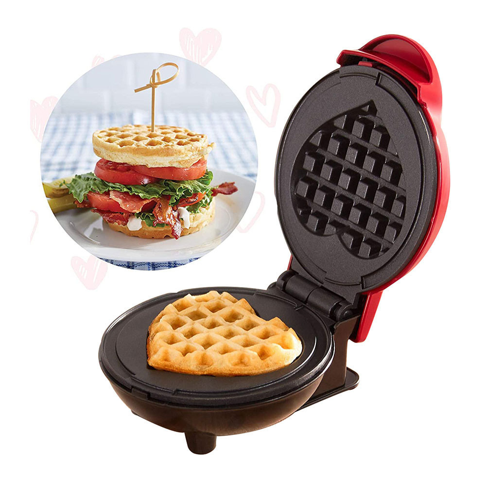 Portable household waffle maker mini breakfast machine baking cake heart-shaped round pancake electric