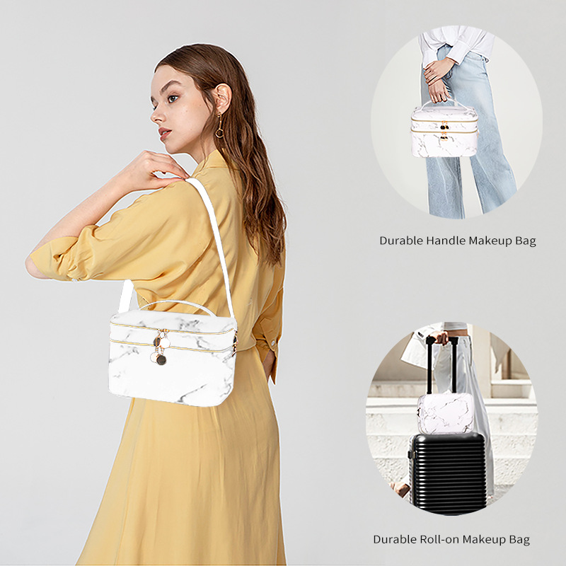 New Marble Large Capacity Cosmetic Bag Travel Toiletry Bag Double-Layer Waterproof Shoulder Crossbody Bag