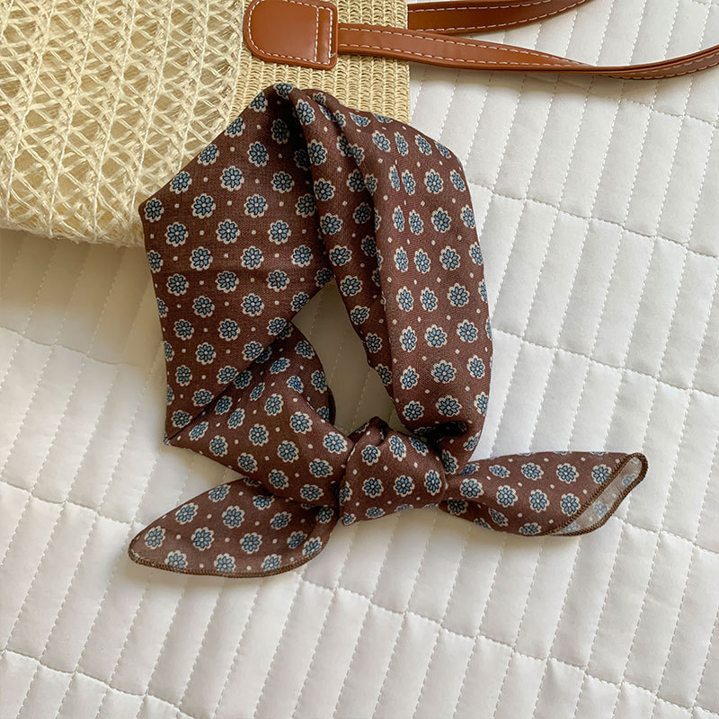 New neck-tie cotton-linen scarf for women, brown series small square scarf