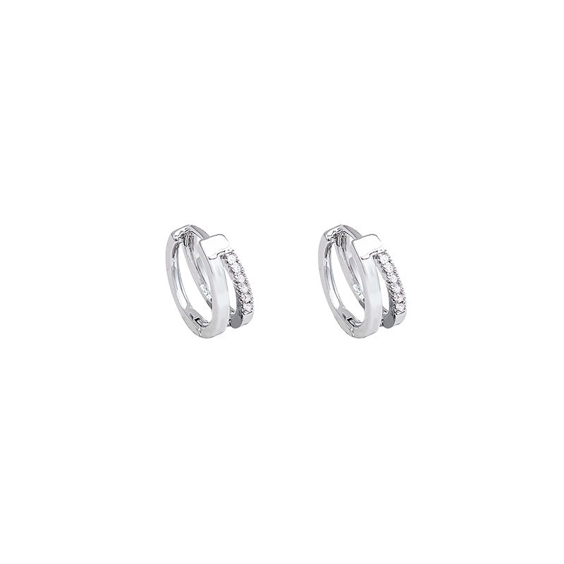 Simple Silver Rhinestone Double Layer Ear Cuff for Women Niche Earrings Exquisite Circle Earrings Accessories Wholesale