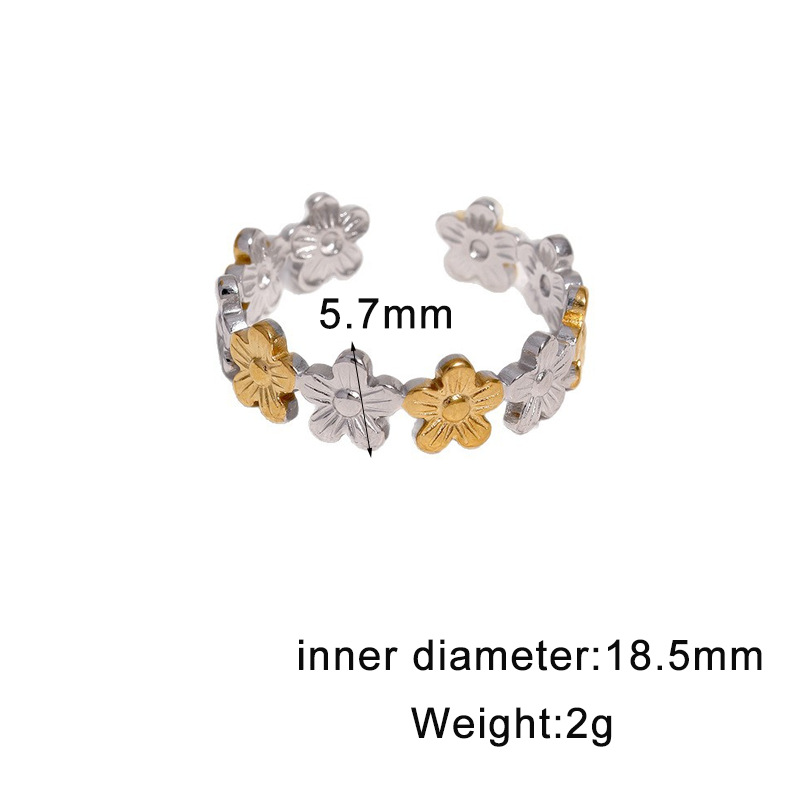Full row daisy stainless steel open ring 18K gold-plated fresh youthful adjustable ring