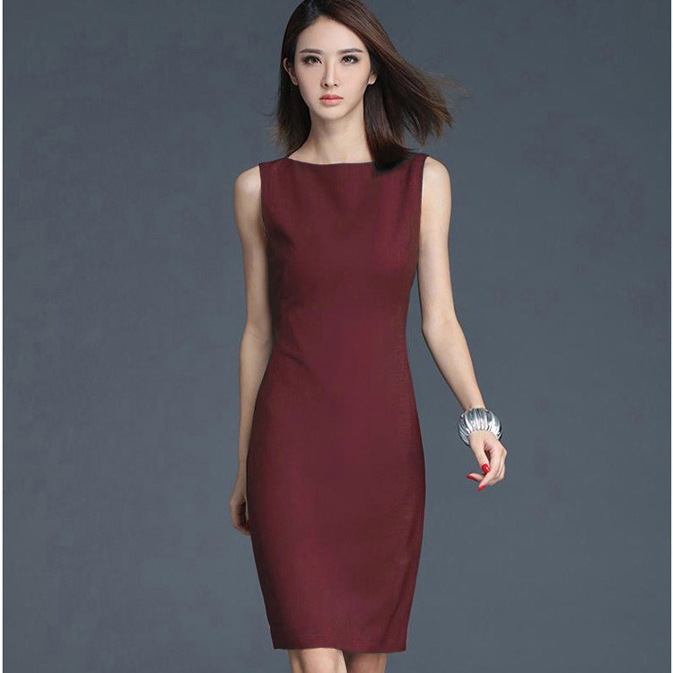 2026 Summer New FH8371 Intellectual OL Professional Slim Fit Pencil Gray Sleeveless Midi Dress