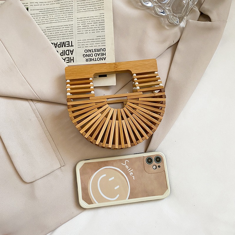 Bamboo woven pearl popular straw woven women's bag 2026 new handbag saddle woven handbag