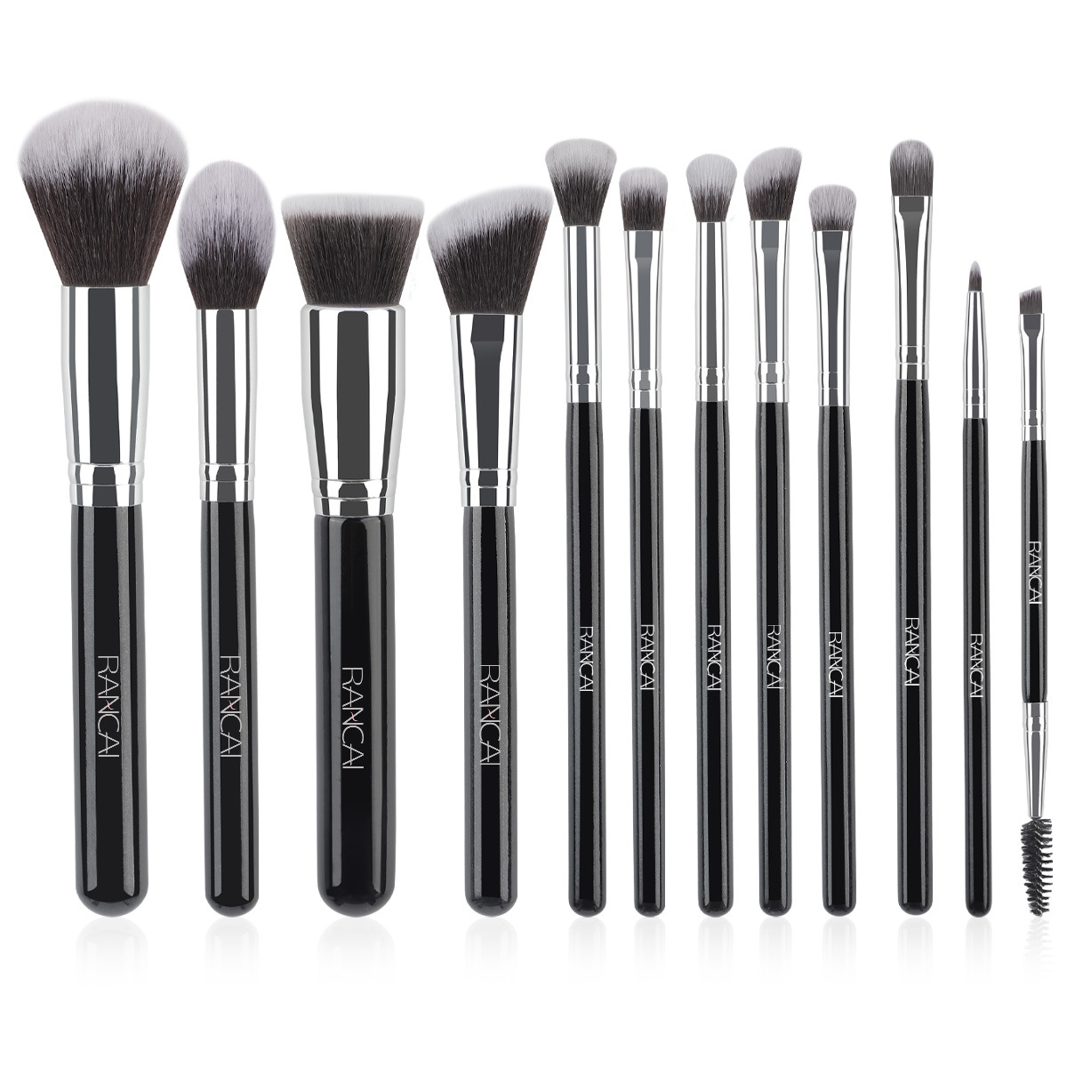 12 Pieces Black PU Zipper Bag Makeup Brush Set Soft Loose Powder Foundation Brush Eyeshadow Brush Makeup Tool