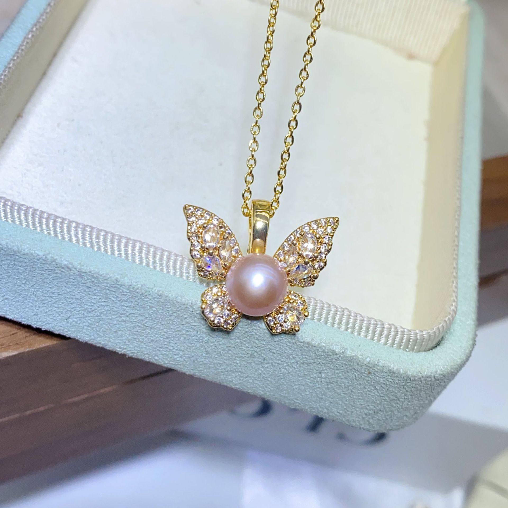 Natural Freshwater Pearl Pendant Necklace Summer Necklace Wrapped 18K Gold