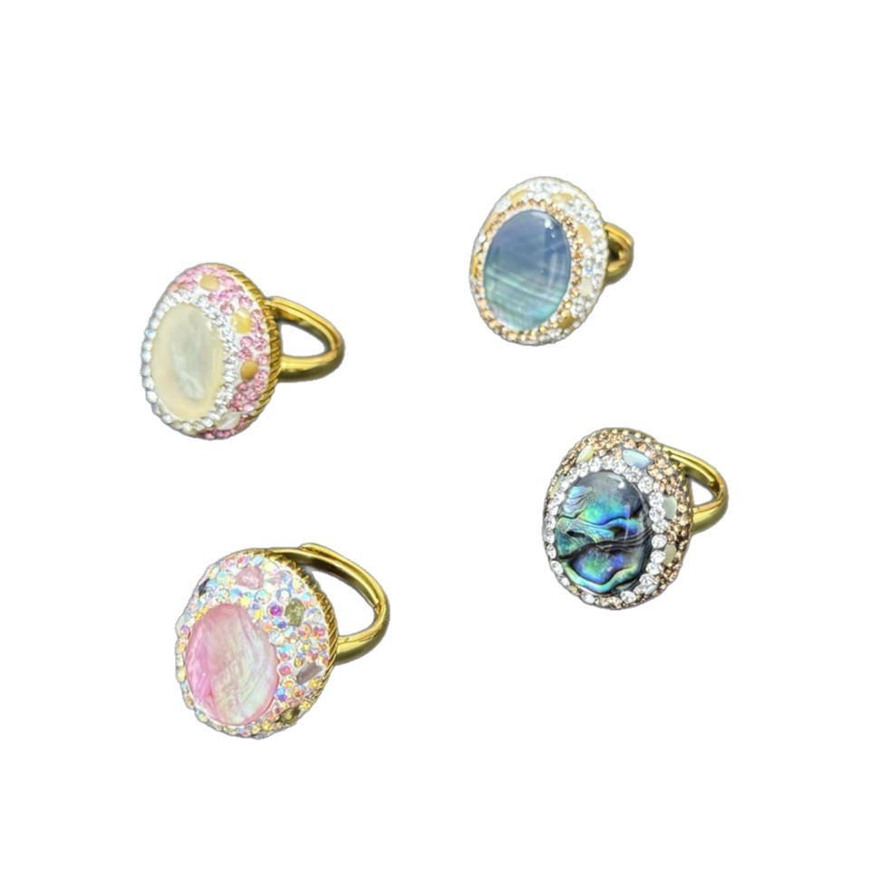 New Natural Colorful Shell Inlaid Raw Stone Ring Accessories Ring Handcrafted Diamond Inlay