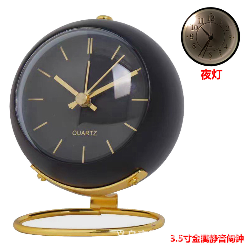 Metal Alarm Clock Dome with Night Light Children Student Desktop Bedside Silent Clock