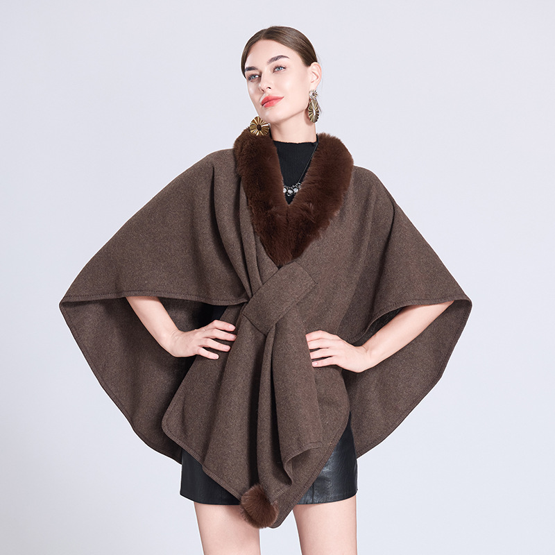 Live Hot Autumn Winter New Scarf Shawl Cape Fur Collar Fur Ball Knitted Cardigan Cape Shawl 0962#