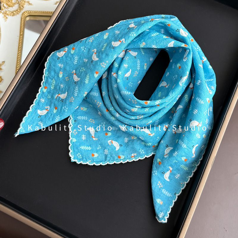 Cartoon cute small square scarf, triangle headwrap sun protection silk scarf for women and children, neck protection, hair band, gauze scarf, thin scarf