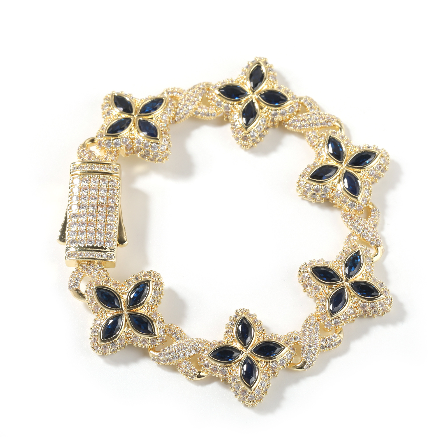 Hip Hop Rap Chain Infinite Four-Leaf Clover Bracelet Cool Badass 5A Zircon Color Necklace Accessories