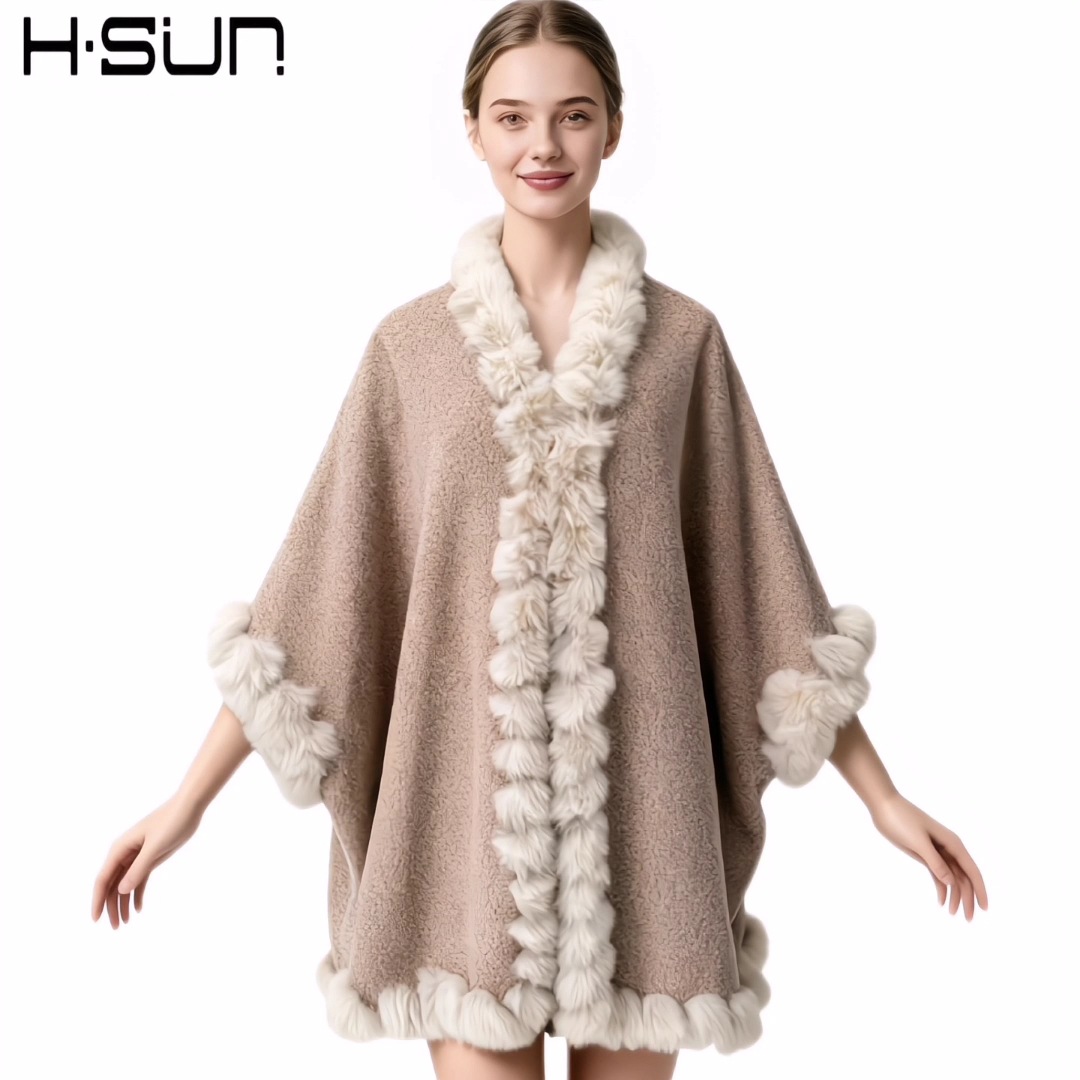Autumn and Winter New Black Imitation Rabbit Fur Women's Shawl