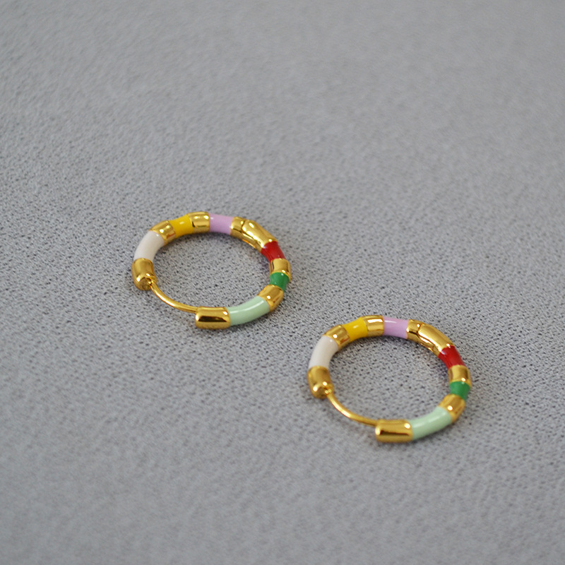 Japanese-Korean simple fresh colorful enamel brass gold-plated commuting ear clip earrings for women