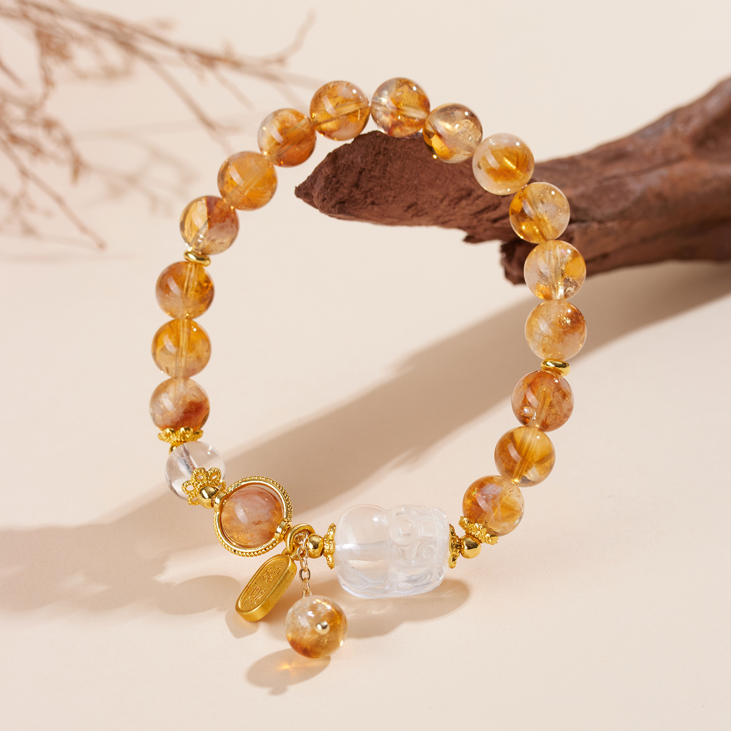 Natural Yellow Tower Crystal White Crystal Pixiu Bracelet New Chinese Style Original Women's Colorful Bracelet