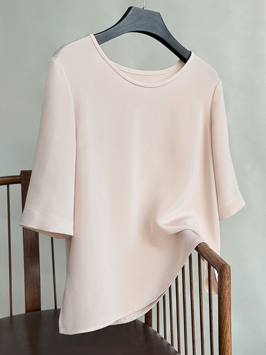 2026 Spring/Summer C010H Mulberry Silk Top Three-quarter Sleeve Round Neck Silk Blouse Women's Shirt Loose