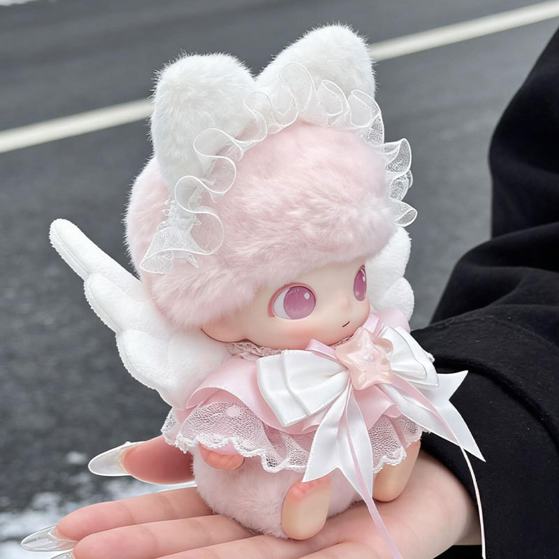 Only doll clothes] Suitable for DIMOO Newborn Diary series 15cm doll clothes pink plaid white gauze pearl set