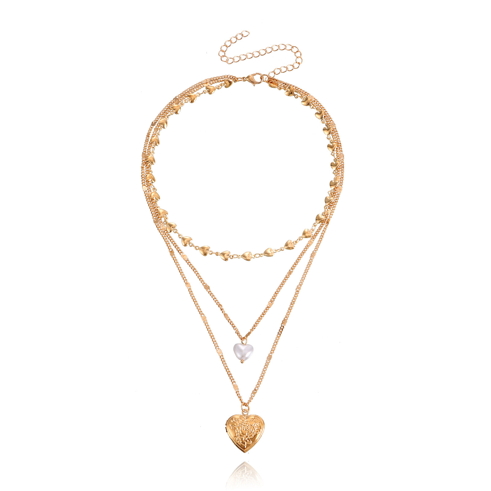 Accessories Multi-layer Love Chain Pearl Openable Heart Pendant Necklace for Women