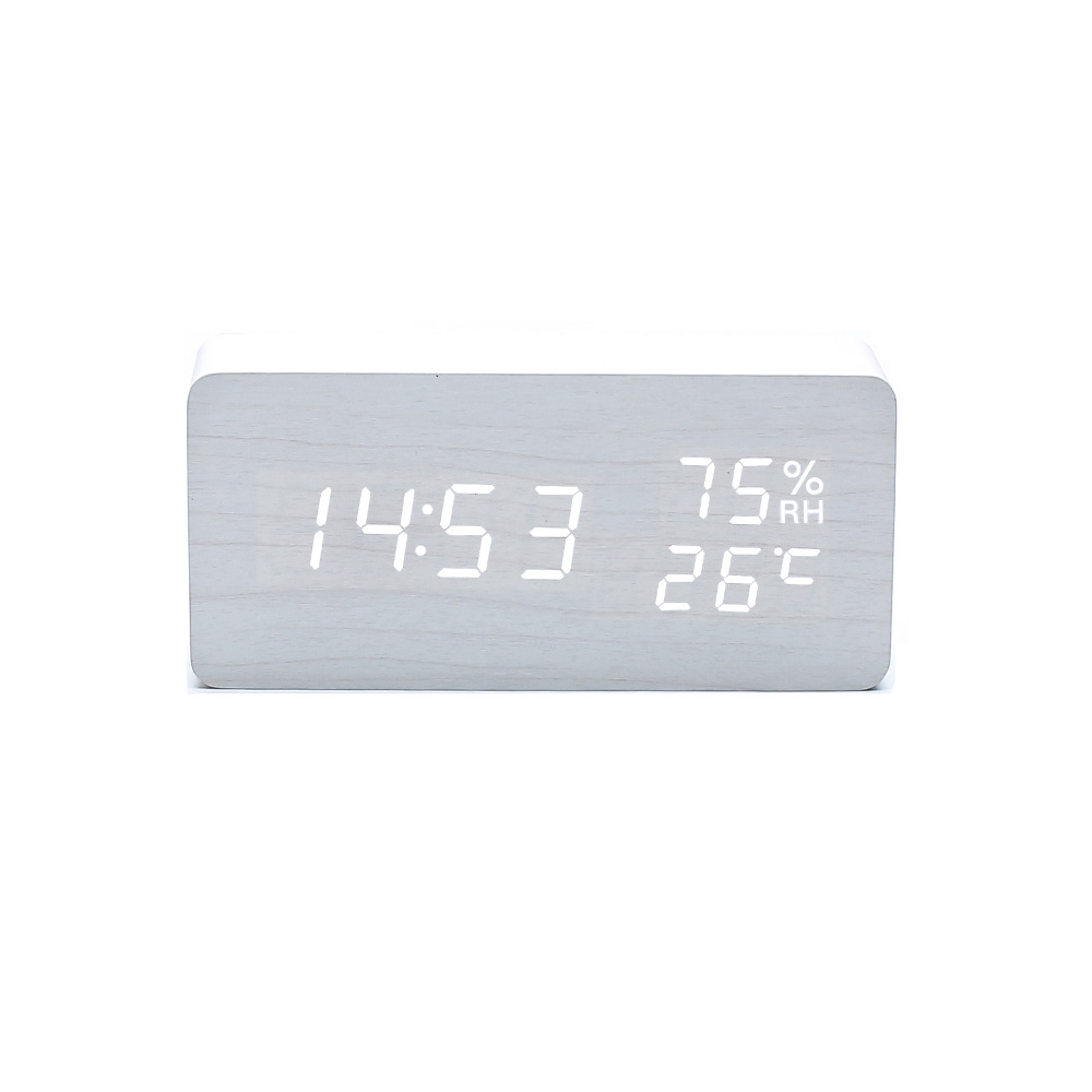 New wooden clock electronic clock LED date time humidity display electronic alarm clock clock