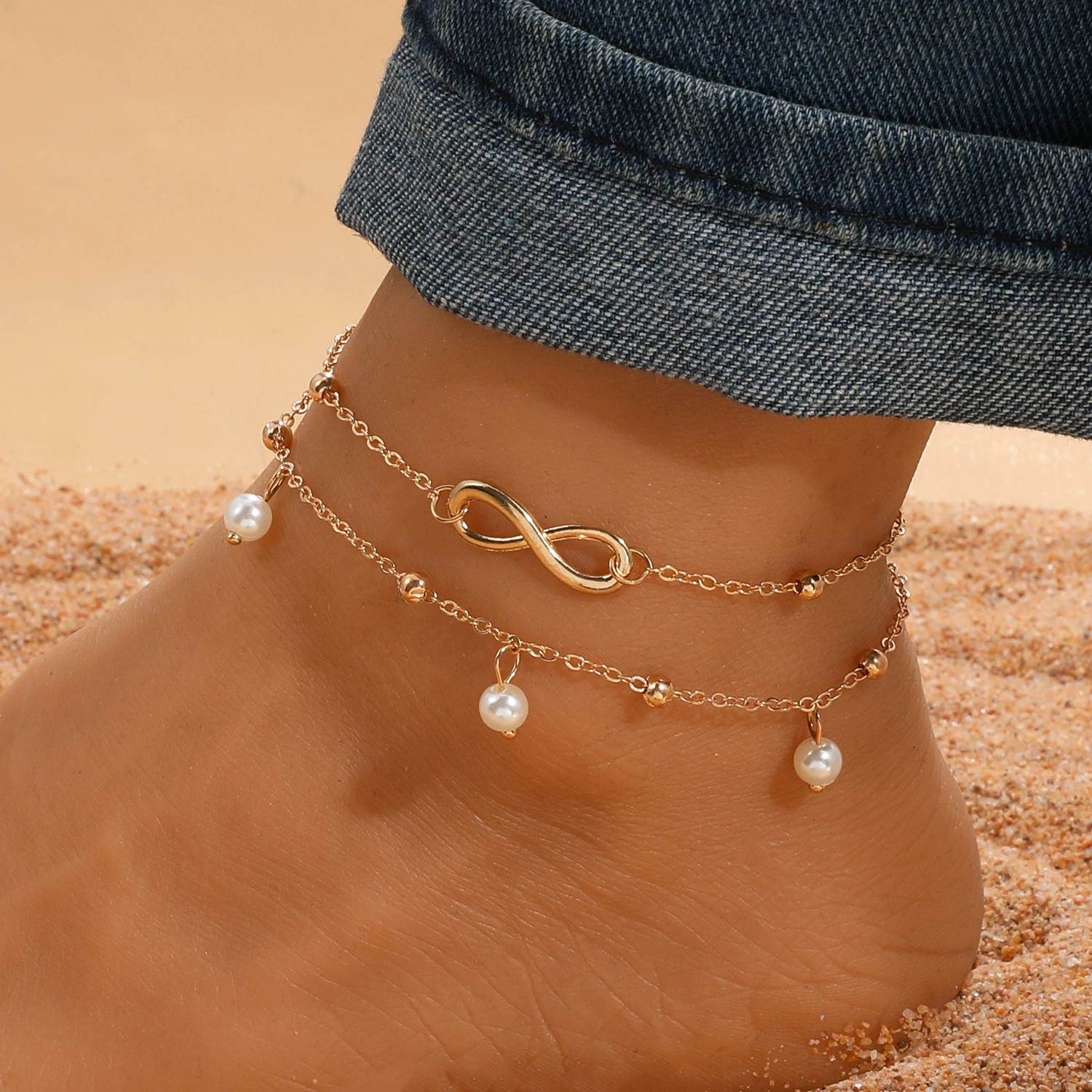 Infinity 8 Symbol Link Exquisite Anklet Diamond Inlay Beach Foot Jewelry Women