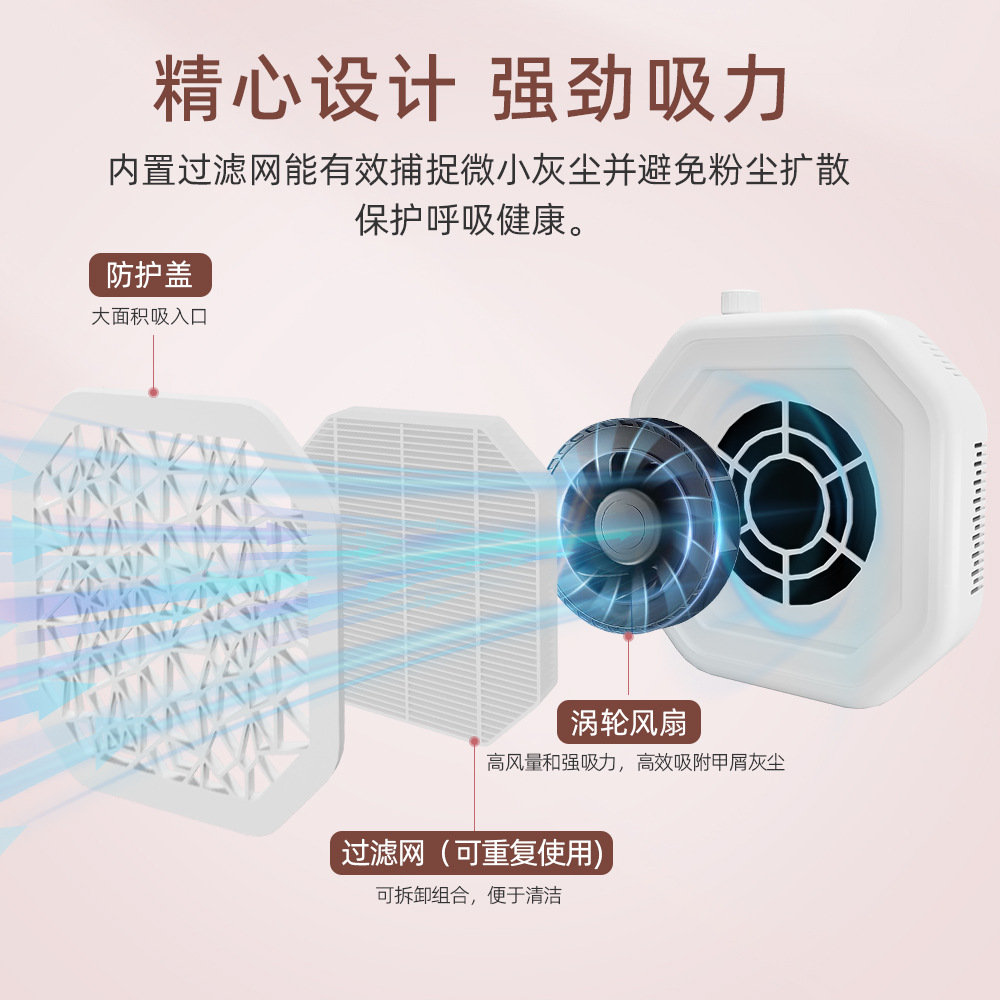 Nail Dust Collector, High Suction Rechargeable Nail Vacuum with Removable Filter, Turbine