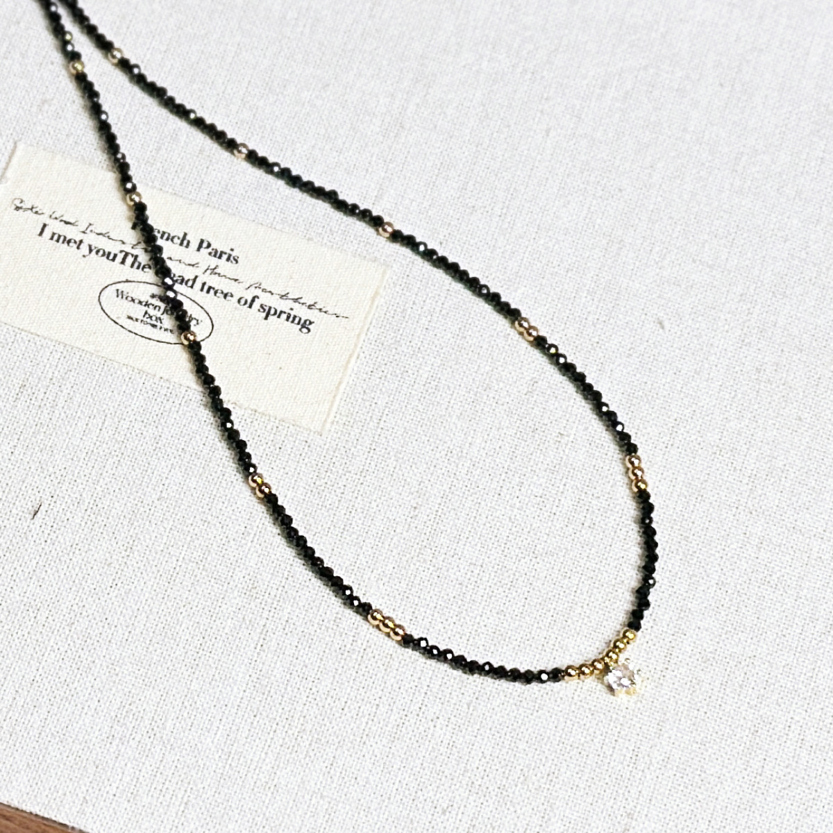 Small Natural Black Spinel Spacer Bead Necklace Tiger Eye Beaded Collarbone Chain Simple Necklace Women