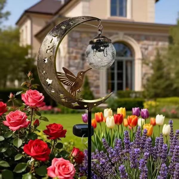 New Hummingbird Moon Solar Outdoor Courtyard Spotlight Iron Art Waterfall Light Garden Landscape Light