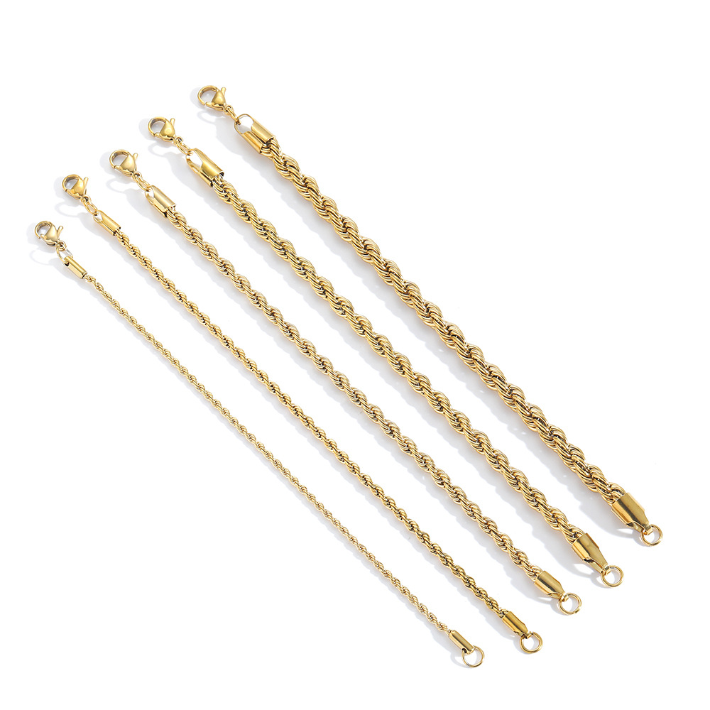 2mm 3mm 4mm 5mm 6mm stainless steel twisted chain bracelet HipHop hip-hop jewelry vacuum plated