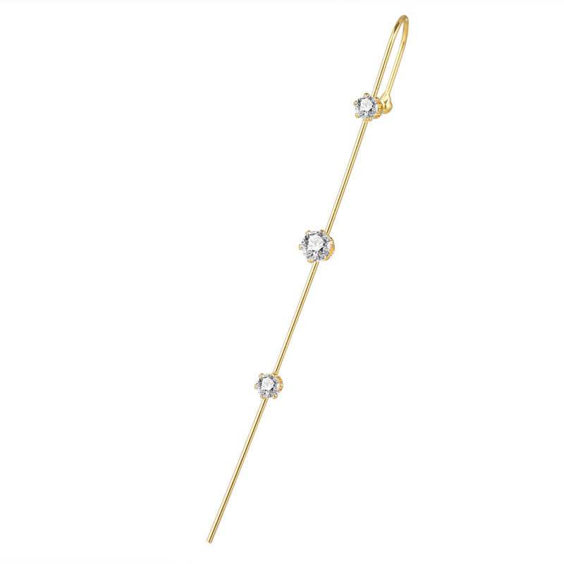 Fairy copper zircon gold earrings women ear cuff oblique line ear hook
