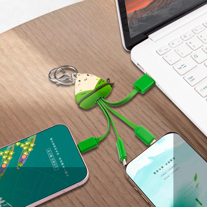 Zongzi Data Cable Cultural Creative Dragon Boat Festival Gift 3-in-1 Cute One-drag-three Key Zongzi Charging Cable