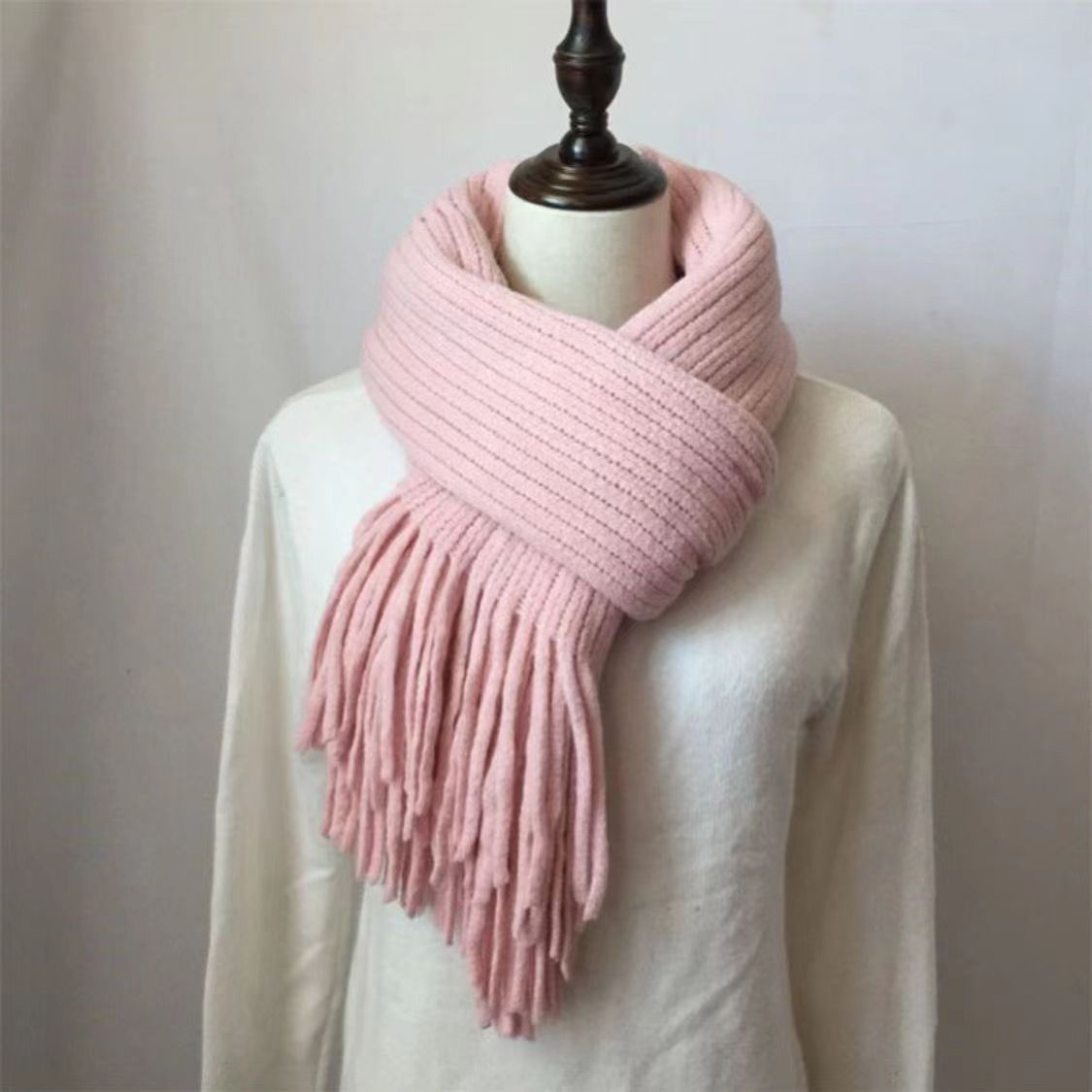 Winter long neck scarf women simple tassel shawl outer cardigan imitation cashmere windproof warm solid color scarf
