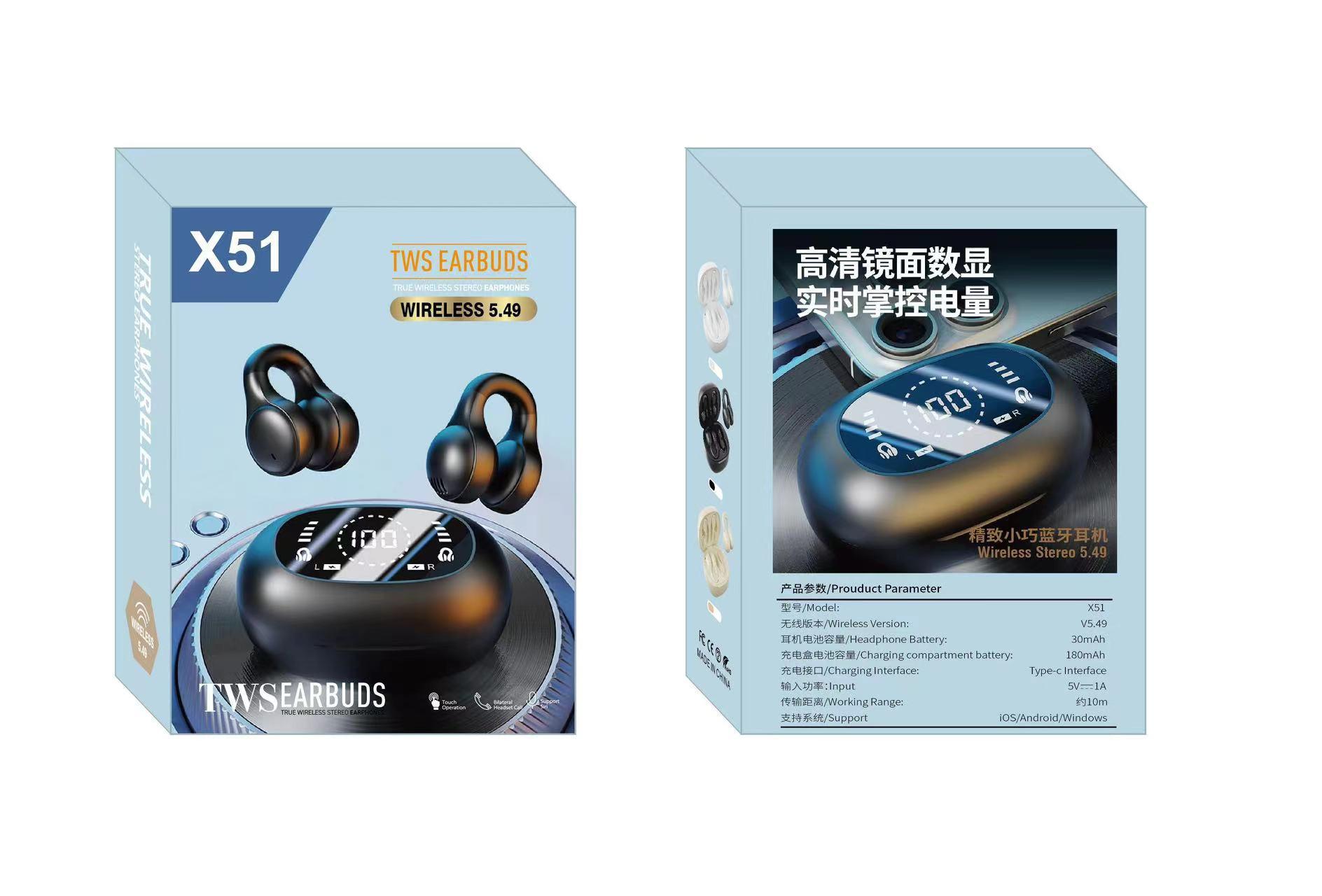 X series X73 camera X95 ear-hook OWS wireless TWS Bluetooth earphone clip-on type digital display ultra-long battery life