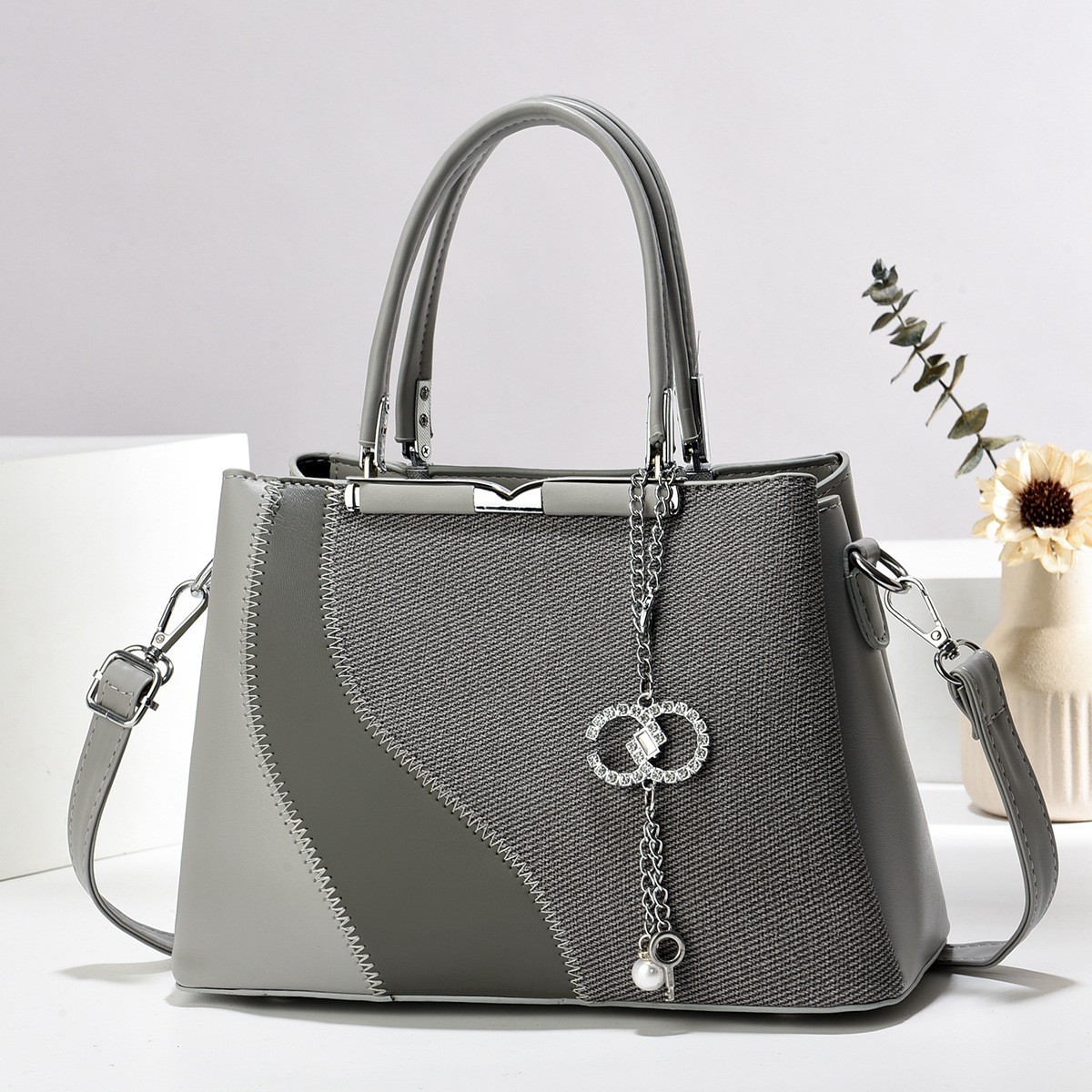 Women's Bag Simple Patchwork Bag Large Capacity Textured Single Shoulder Crossbody Handheld Bag Casual