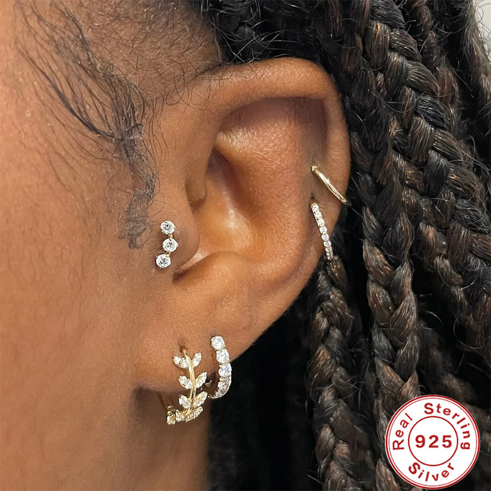 S925 sterling silver cartilage piercing diamond-set ear hoop ear buckle earring ear cartilage shien INS punk style ear bone clip