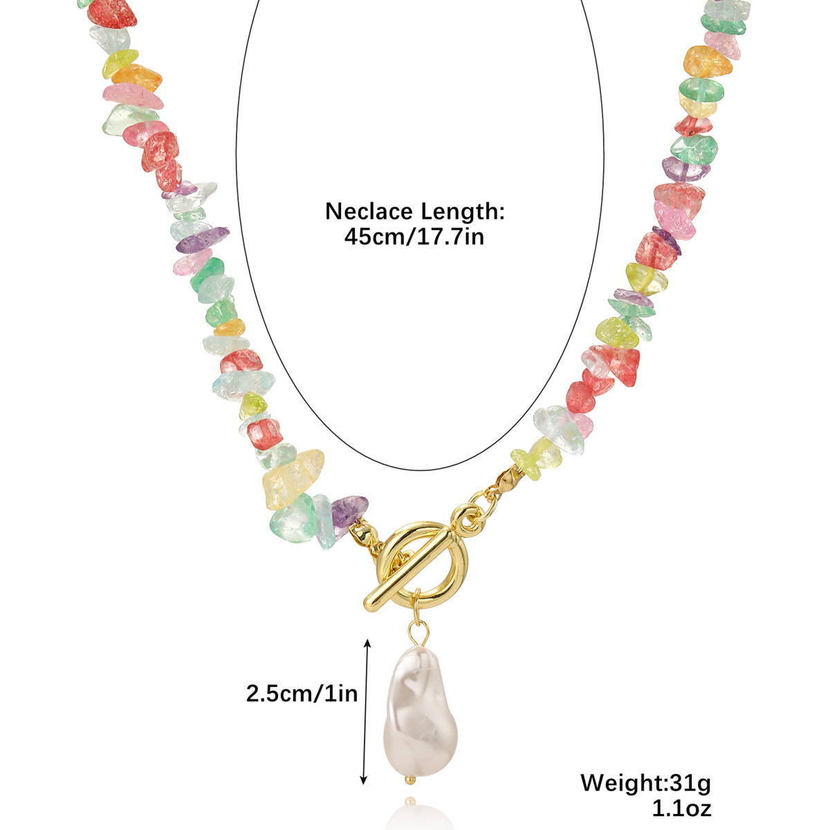 Necklace summer jewelry Bohemian colorful gravel necklace women natural stone necklace