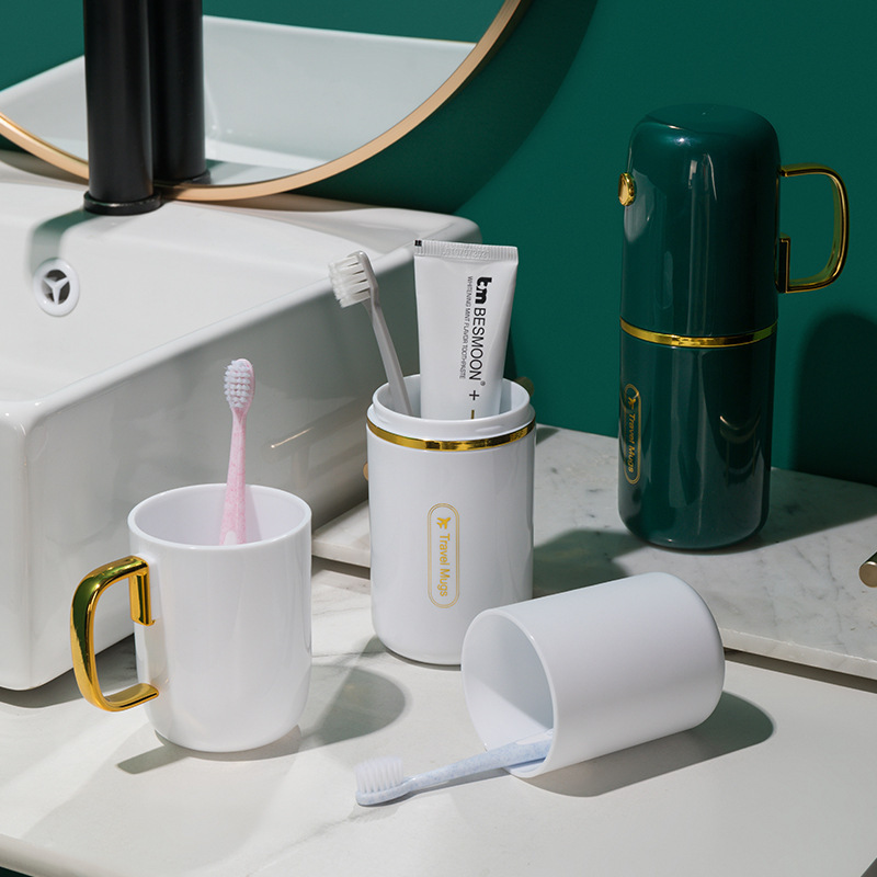 New Home Gold-Plated Rinse Cup Set Couple Convenient Travel Toothbrush Box Toothpaste Storage Toiletries Set