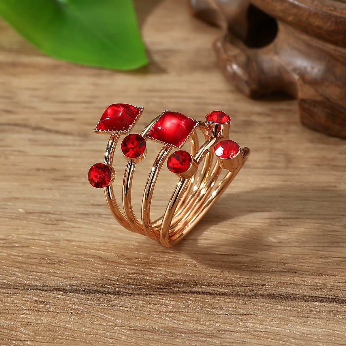 Crystal gemstone ring exaggerated large spring ring original single accessory