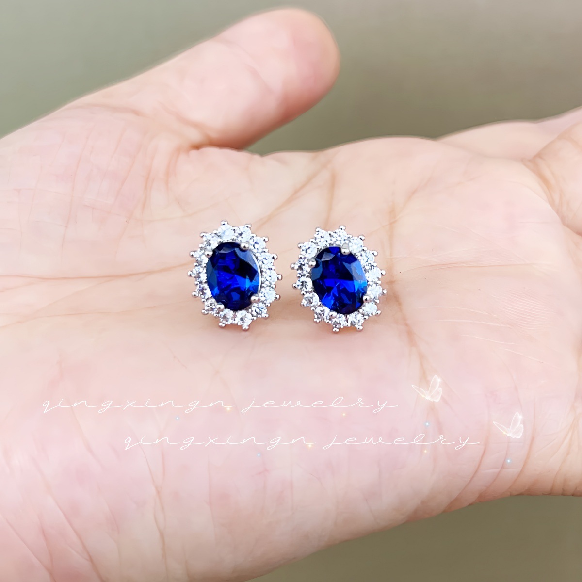 Lady Diana Pigeon Egg Ear Studs Royal Synthetic Sapphire Spinel Red Corundum Ear Jewelry
