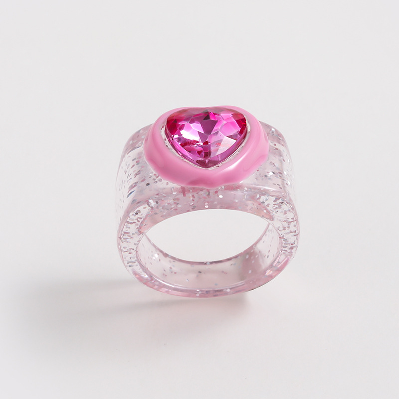 Kenjie autumn-winter new Valentine's Day resin heart-shaped enamel ring with rhinestones for women
