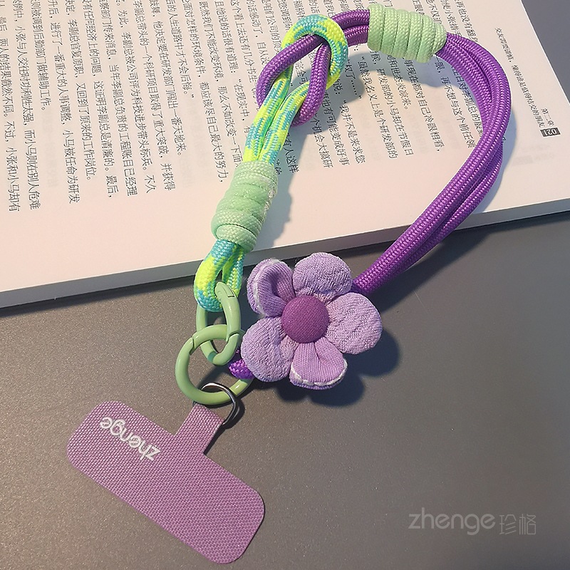 Flower phone strap women's wrist short thumb ring braided rope outdoor anti-loss travel climbing rope anti-theft hand strap