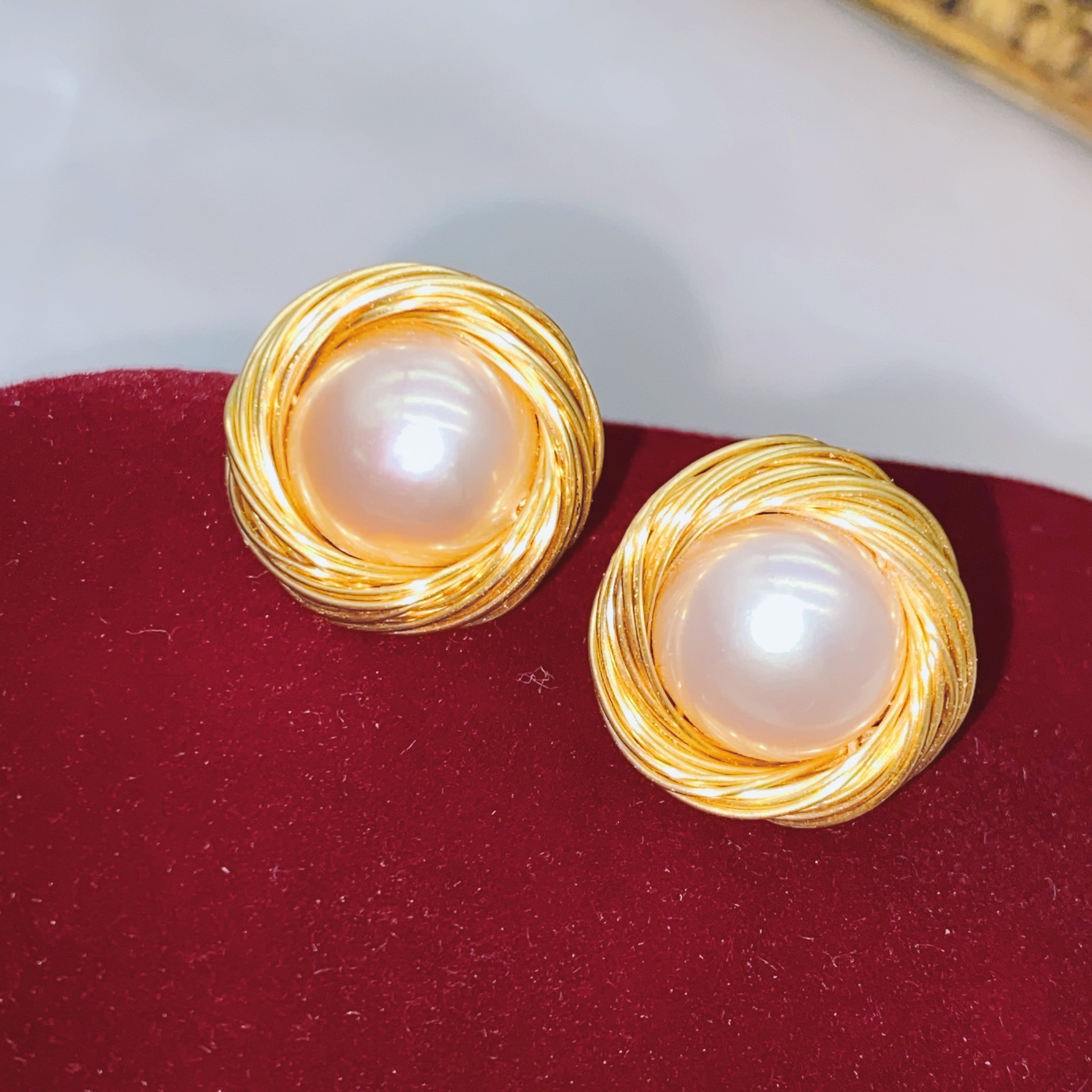 Handmade Natural Freshwater Suzhou Bread Pearl 925 Needle Copper Gold-Filled Wire Wrapped Antique Earrings Women