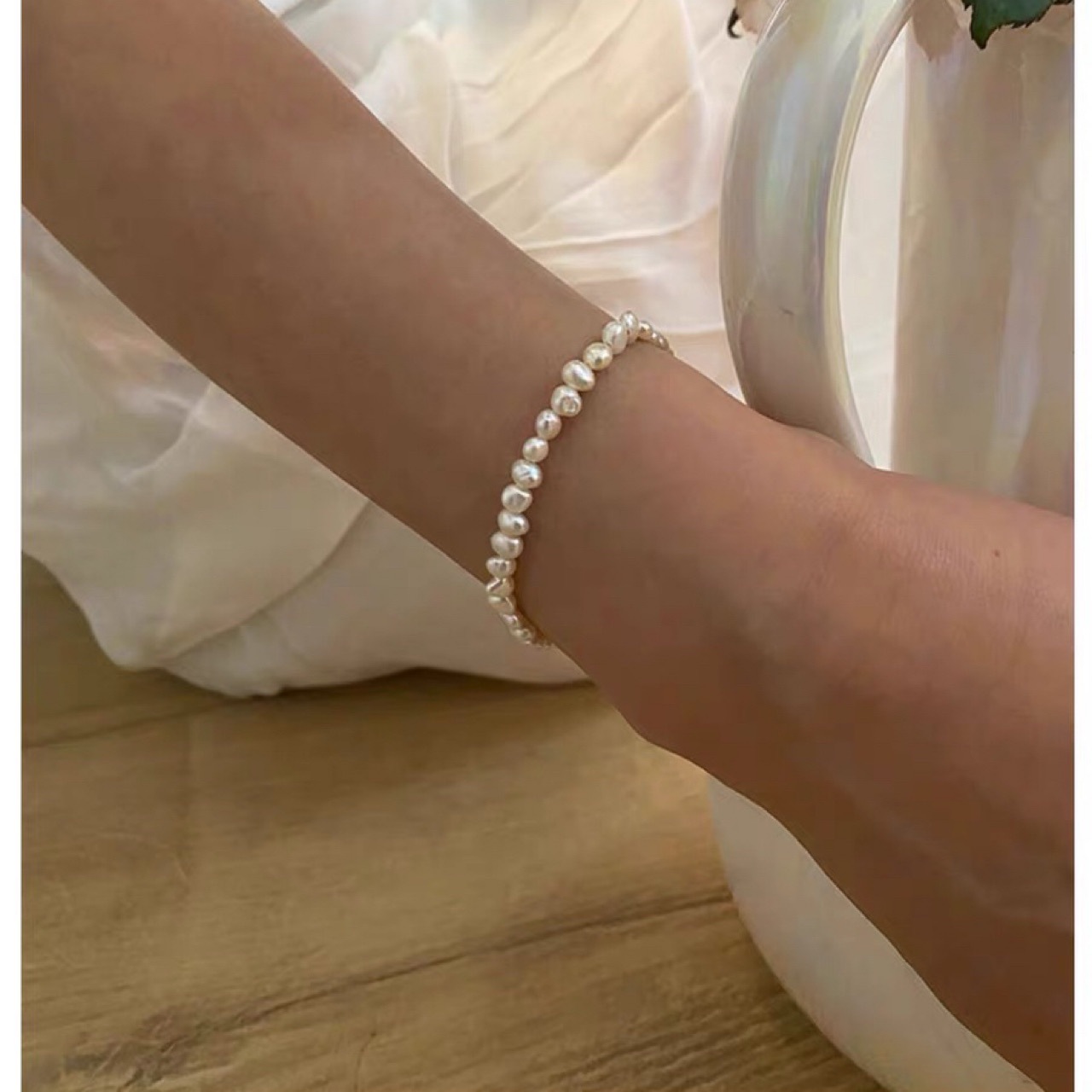 Rare bright natural baroque small pearl full body s925 silver S clasp bracelet for women layered minimalist daily
