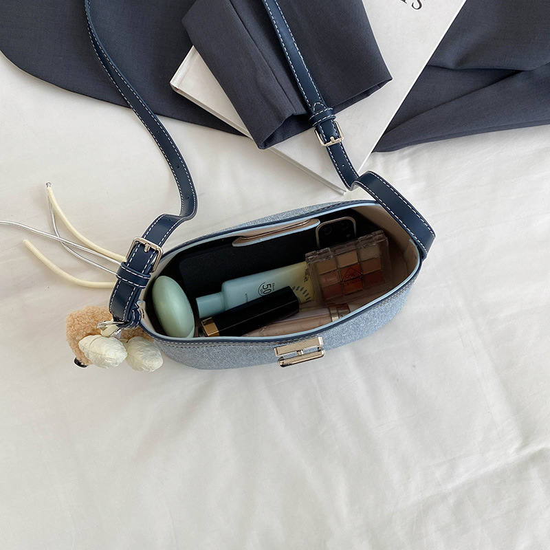 2026 New Washed Denim Curling Bag Cross Lock Underarm Crossbody Bag Two-Piece Set Handbag Cosmetic Bag