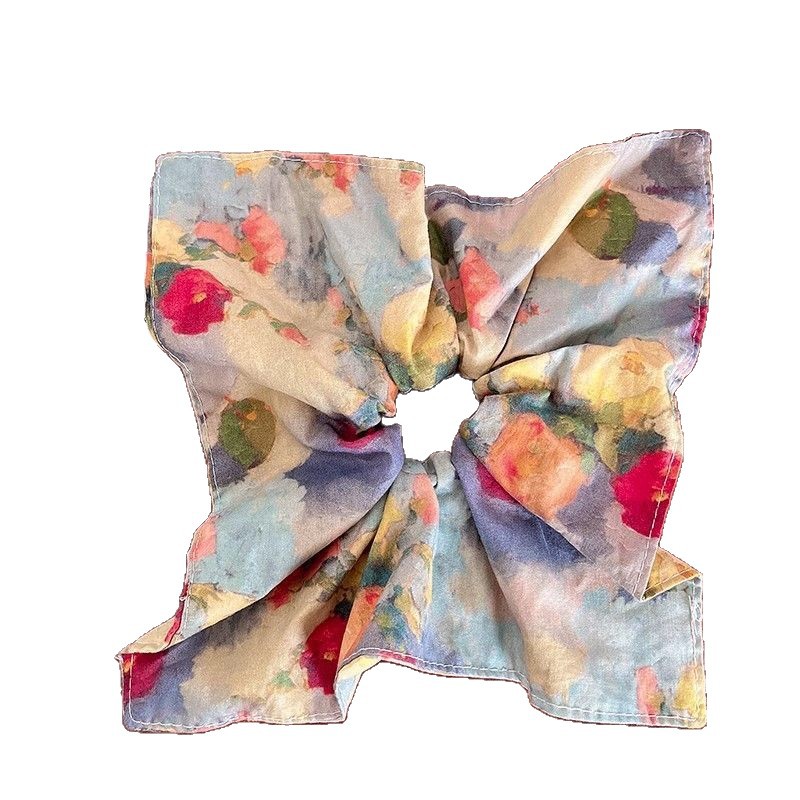 Oil painting texture square scarf hair tie new durable elastic hair accessory